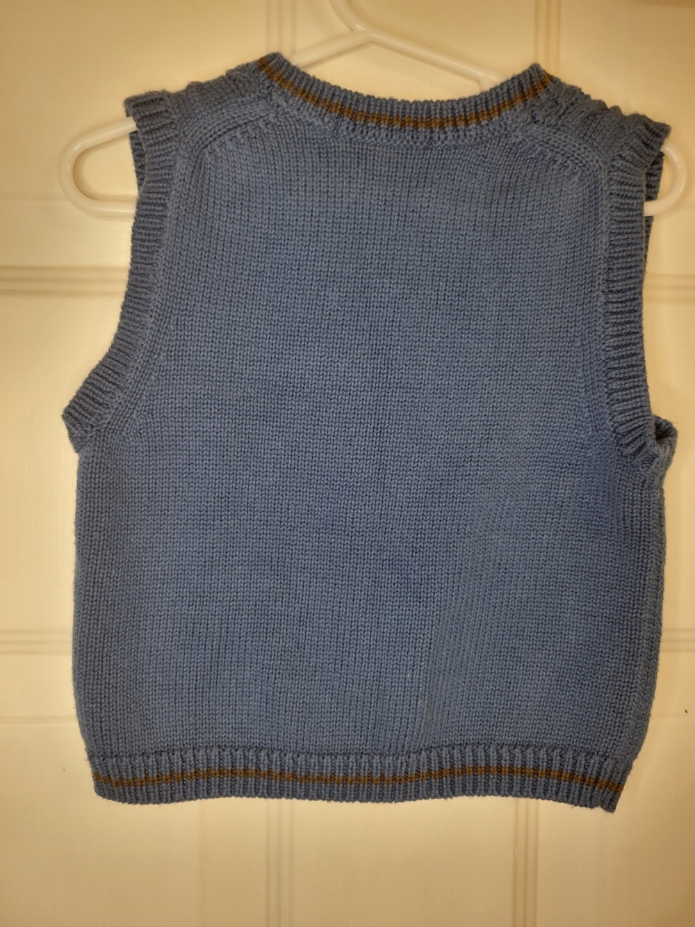 Janie and Jack Blue Cable Knit V-Neck Vest with Brown Trim - Picture 4 of 5